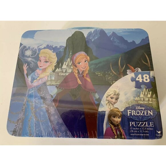 New Disney Frozen 48 Piece Puzzle Collectible Tin Lunch Box Sealed - Picture 1 of 7